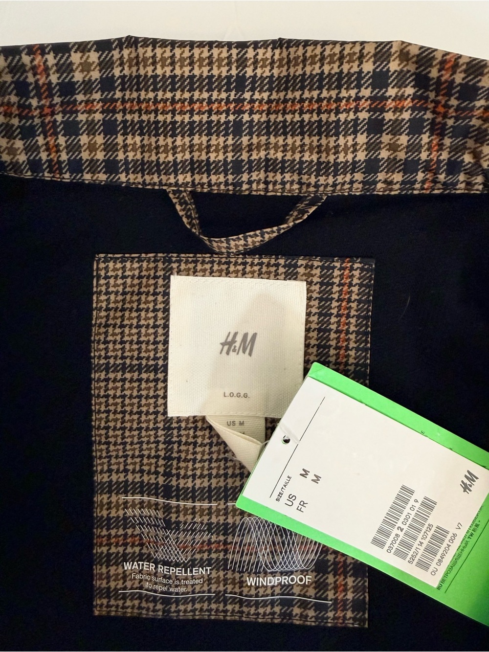 H&M Plaid Waterproof Coach Rain Jacket Tan Black Men’s Medium NWT - Picture 10 of 12